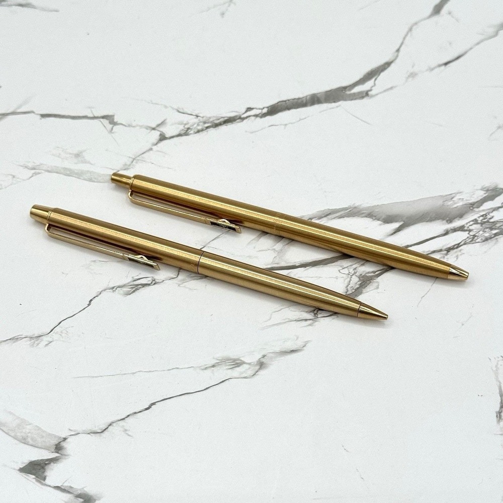 Vintage Paper Mate Slim Profile Pen Pencil Set Brushed Gold Tone USA